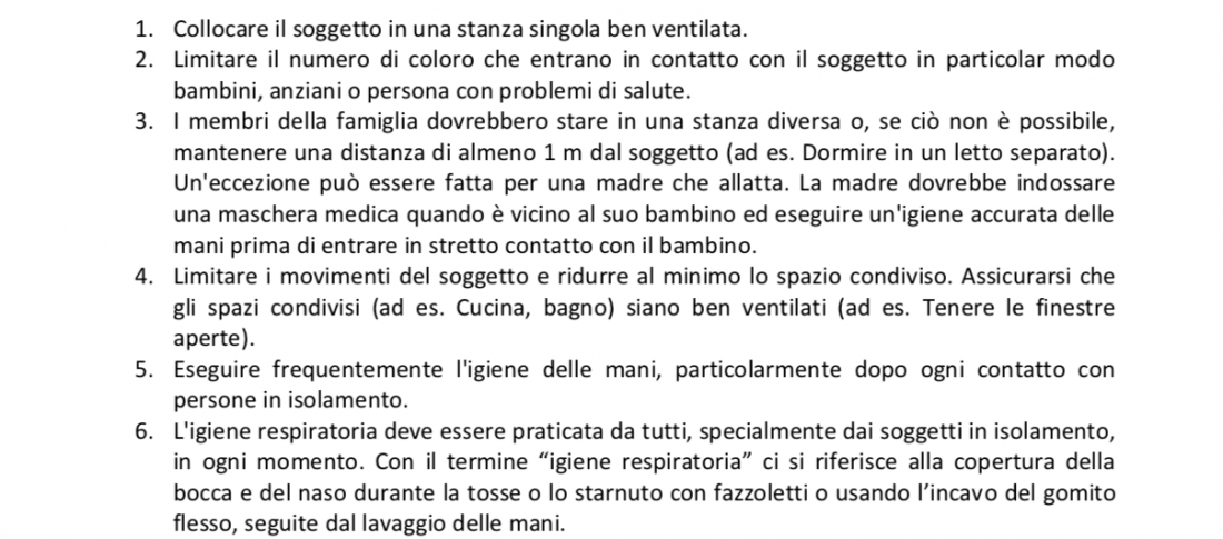 Norme per l’isolamento domiciliare fiduciario Covid-19