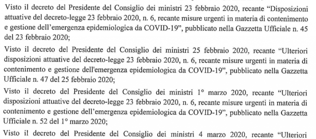 DPCM 08 marzo 2020 Covid-19